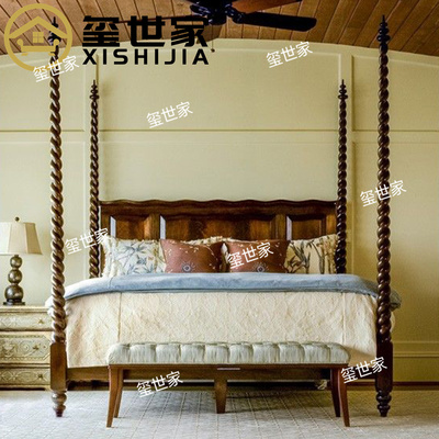美式复古实木四柱床1.8米双人床