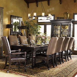 玺世家 美式乡村别墅农庄复古做旧全实木长方形餐桌 超长会餐桌