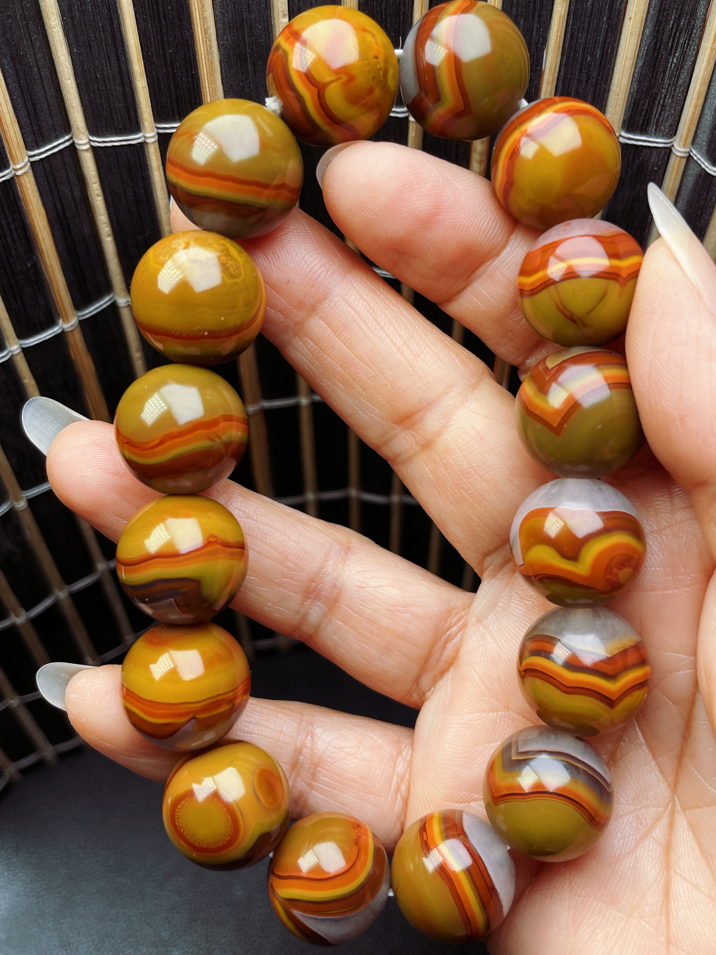 战国红玛瑙精品早期武家沟老料俏色多彩拉丝手链手串