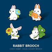 中秋卡通兔子胸针男女兔年小白兔金属徽章学生包包装 饰品别针配饰
