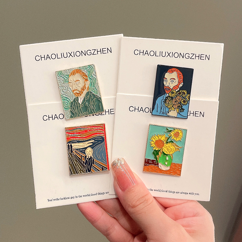 梵高油画胸针向日葵人物画像金属徽章ins潮复古别针装饰包包配饰