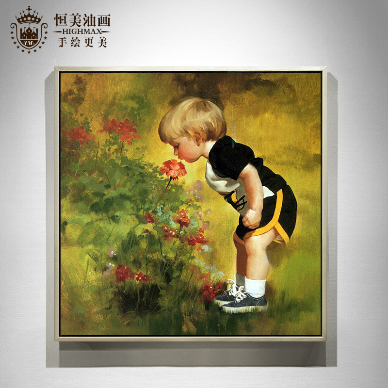 天使小孩玄关卧室儿童房手绘油画