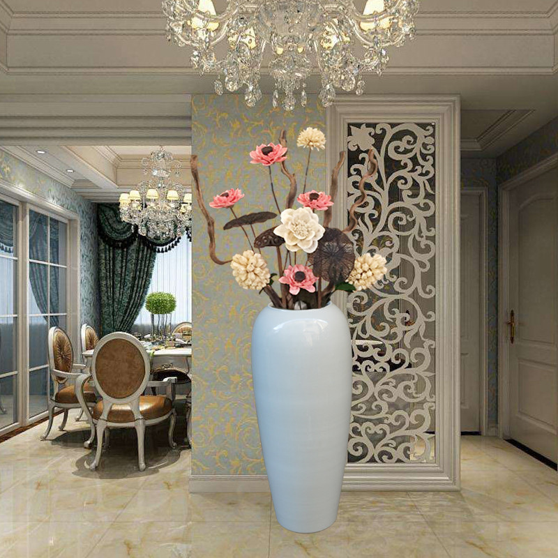 陶瓷落地花瓶白色亮光插花瓶干花现代欧式客厅酒店别墅摆件大花瓶
