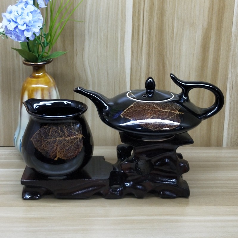 景德镇现代陶瓷茶具目叶盏乌金黑釉功夫茶具手工茶壶单杯茶盘真叶