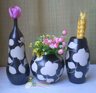 家居装 饰陶瓷花瓶 简约三件套摆件 时尚 现代客厅工艺摆设雕刻花瓶