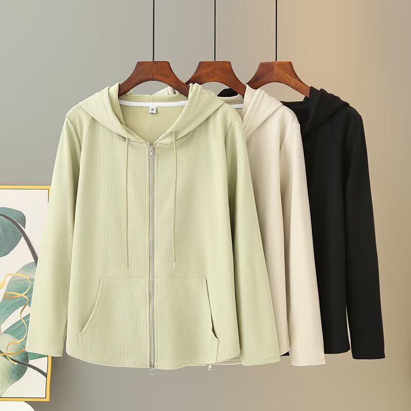 大橘子大码 百搭显瘦休闲连帽开衫外套春季胖mm减龄宽松遮肉卫衣