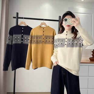 2588 遮肚子秋冬显瘦减龄毛衣女费尔岛提花半高领针织衫 大码 女装
