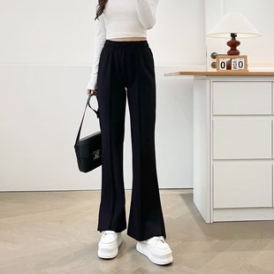 洋气百搭显瘦高腰开叉薄绒微喇休闲裤 显腿长胖mm秋款 2561 女装 大码