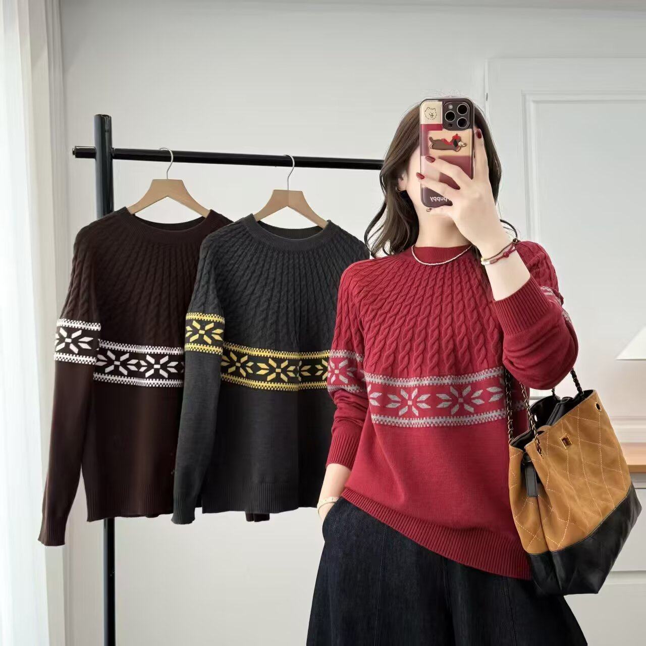 大码女装遮肚子费尔岛风时尚麻花套头针织衫提花复古百搭毛衣379,女装/女士精品,大码内搭,淘宝优惠券,粉丝福利购,淘宝优惠卷