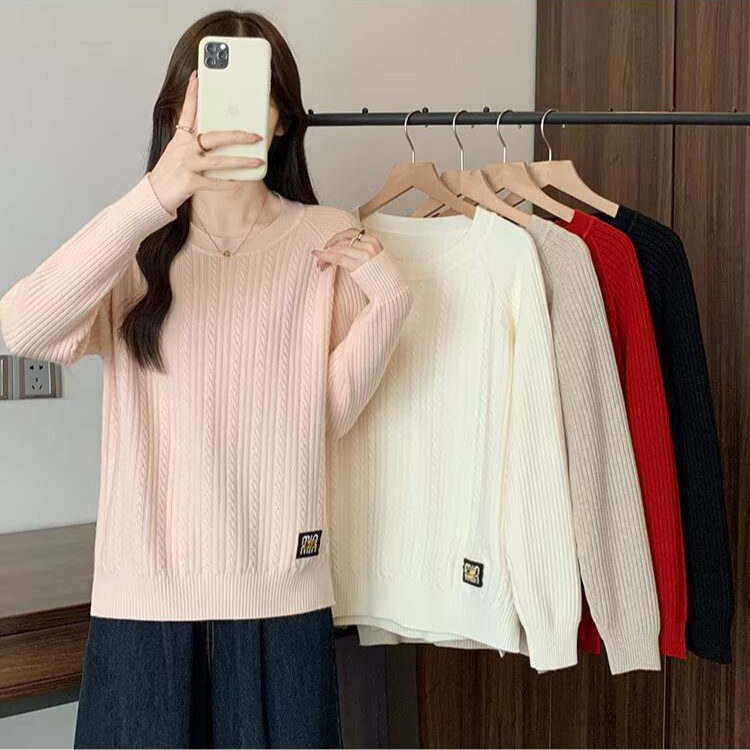 韩版圆领针织衫显瘦贴标加厚毛衣