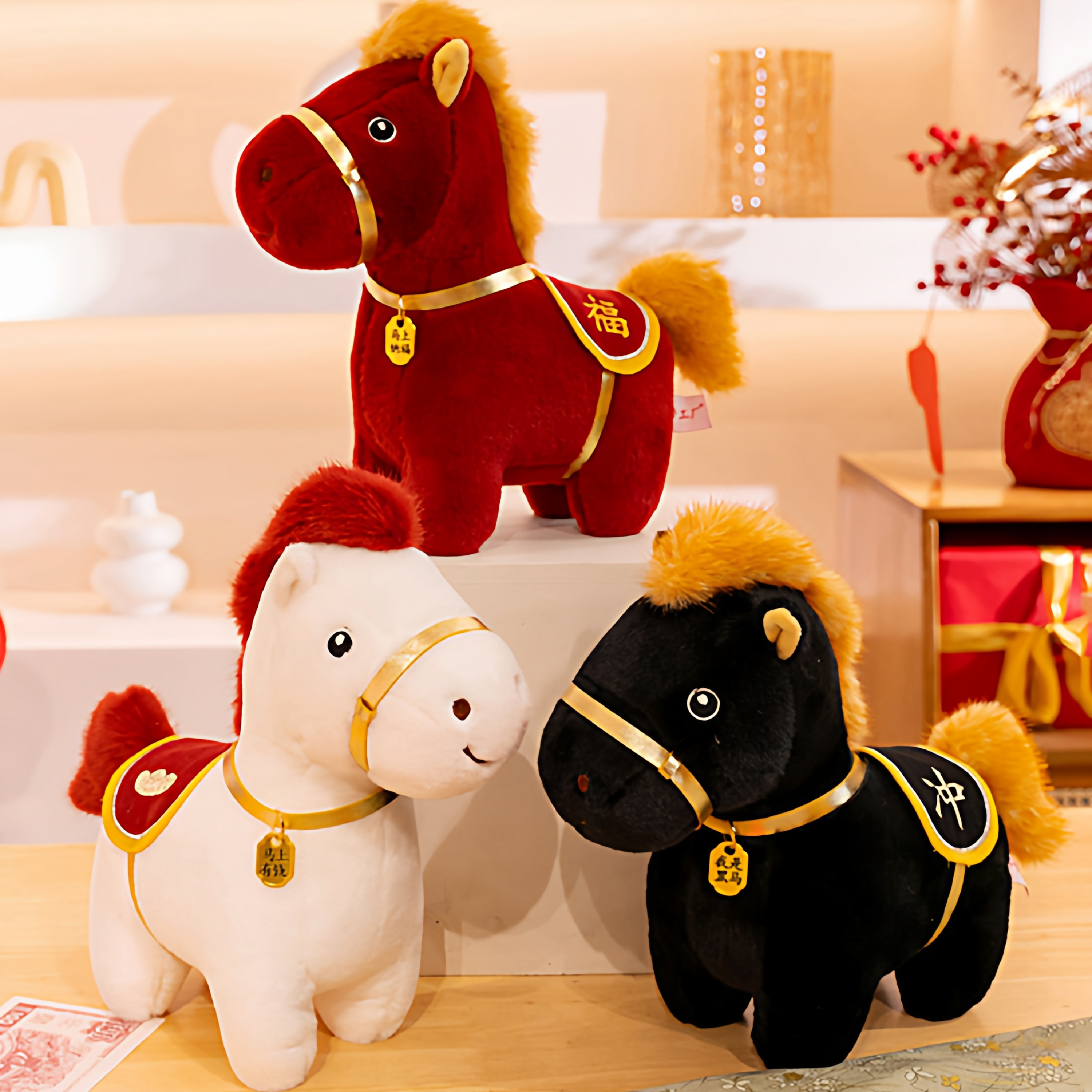 可爱小马毛绒玩具马上有钱钥匙扣挂件卡通马年礼品精致