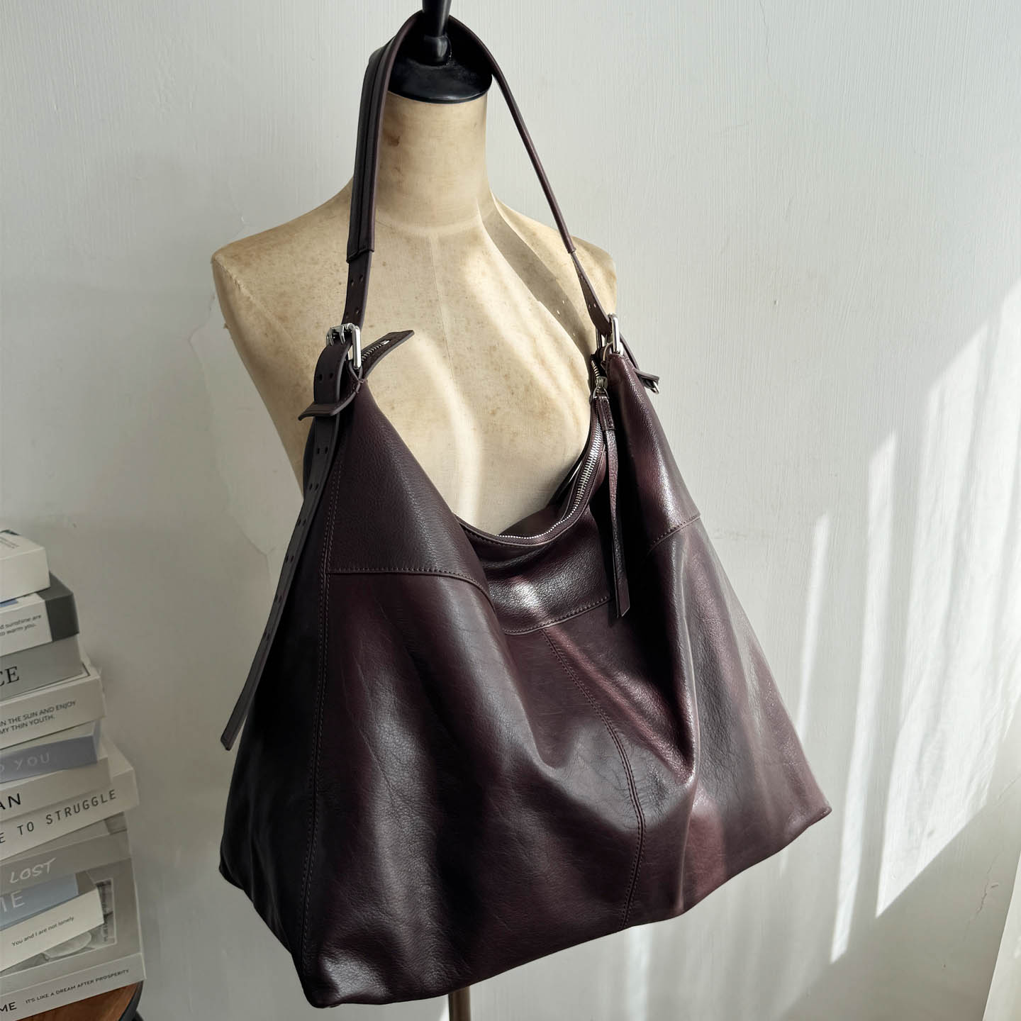 头层植鞣牛皮hobo包大容量通勤