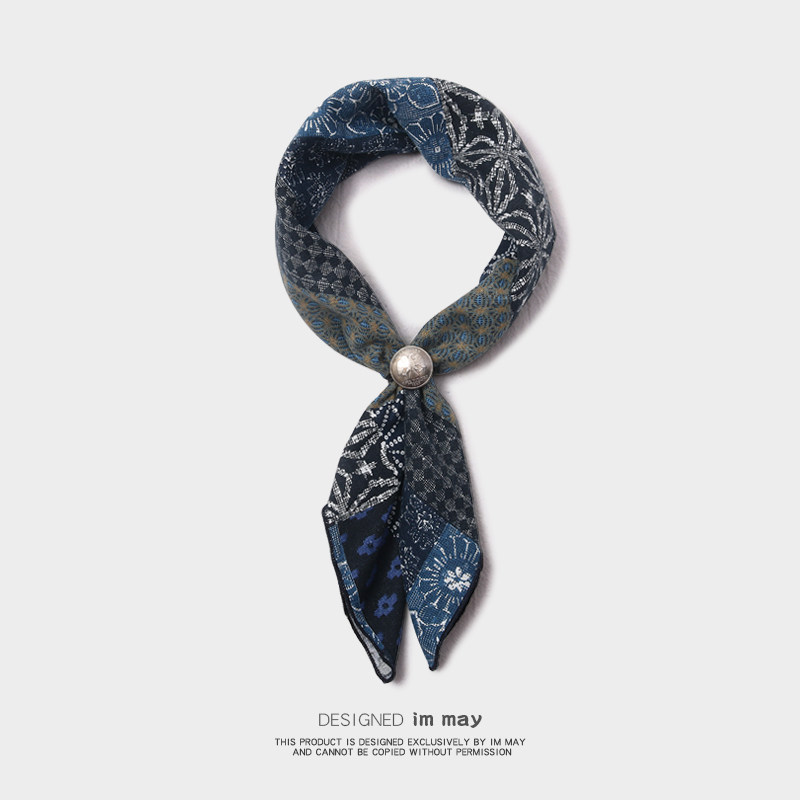 美式复古文艺阿美咔叽腰果花方巾扣男潮牌街头蓝染嘻哈头巾女