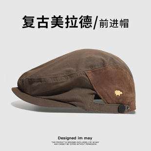 美拉德复古前进帽女2025新款 反戴棕色贝雷帽春秋季 鸭舌帽子男款