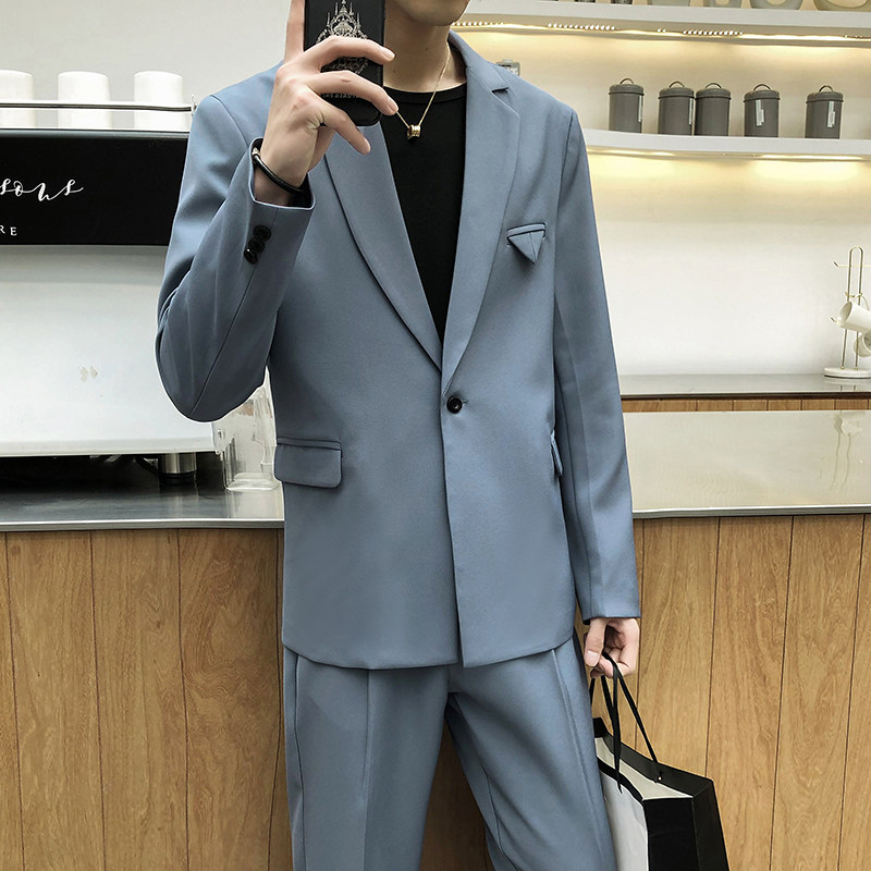 秋冬新款纯色宽版大码西装套装无头风西服西裤A328-20321-P165,男装西服套装,星座406