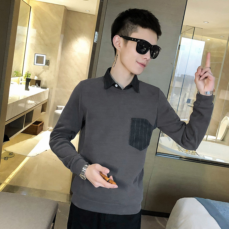 春秋新款拼接假两件外套卫衣社会小伙上衣A328-21032-P60,男装卫衣,星座406