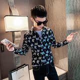 长袖衬衫蝴蝶印花衬衣打底衫秋冬新款外套社会小伙A328-20351-P55，男装衬衫，星座406