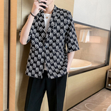 宽版夏季新款字母印花短袖无头风休闲西服A328-21120-P95K125，男装西服，星座406