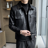 2024新款秋季黑色大口袋皮衣皮夹克男外套A328-21663-P125控165，男装皮衣，星座406
