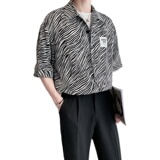 夏款短袖花衬衫豹纹休闲无头风贴标上衣A328-21302-P50K75，男装衬衫，星座406