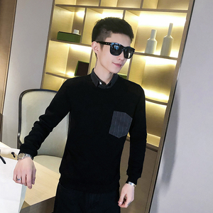 春秋新款拼接假两件外套卫衣社会小伙上衣 A328-21032-P60图片
