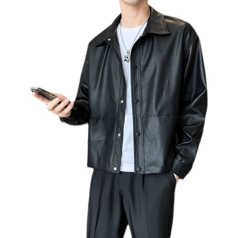 秋季新款韩版简约夹克外套皮衣帅气潮流男A328-21732-P125控165,男装皮衣,星座406