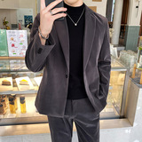 纯色平绒西服宽版休闲冬季新款西裤西装套装两件A328-20323-P165，男装西服套装，星座406