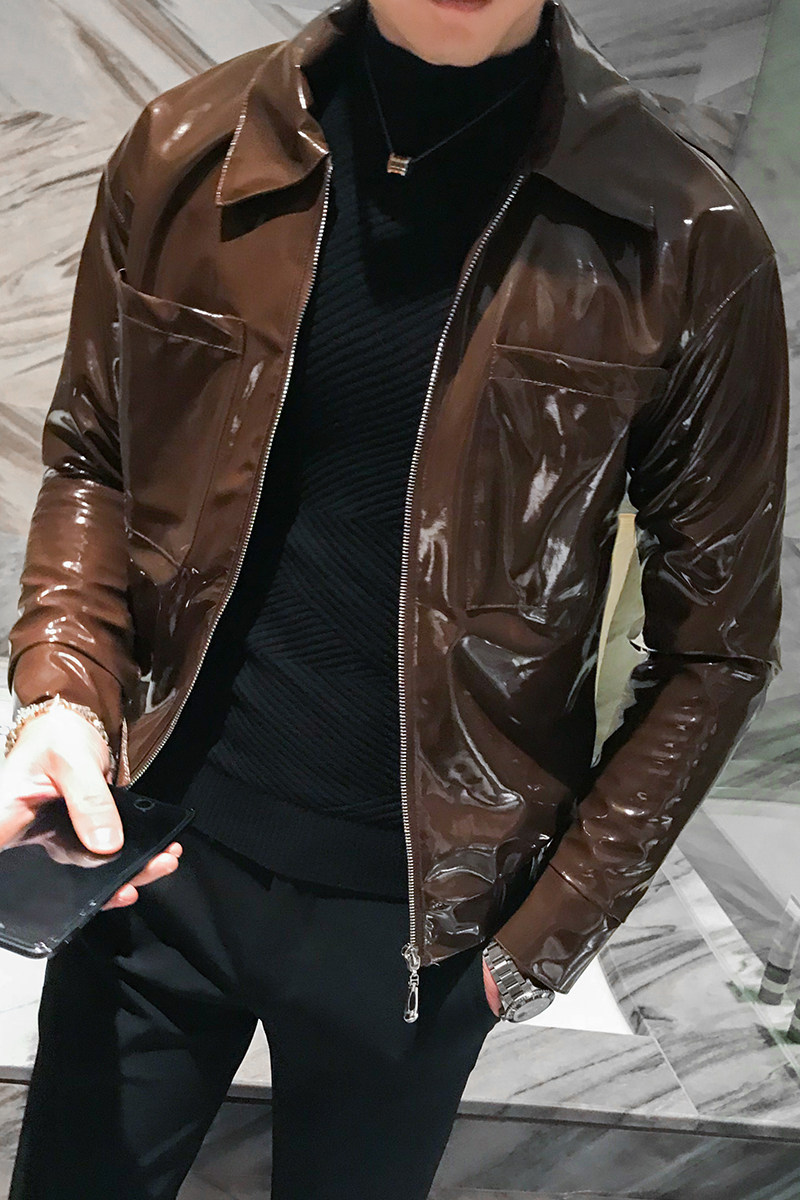 秋季新款男士皮夹克机车服无头风翻领款外套A328-1901-P70,男装皮衣,星座406