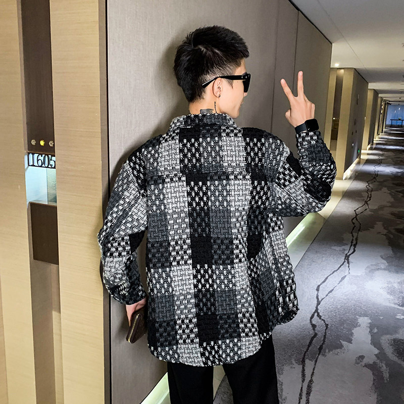 2024秋季新款社会小伙风格子夹克外套男宽松A328-21777-P105控145,男装夹克,星座406
