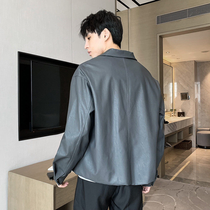 秋季新款韩版简约夹克外套皮衣帅气潮流男A328-21732-P125控165,男装皮衣,星座406