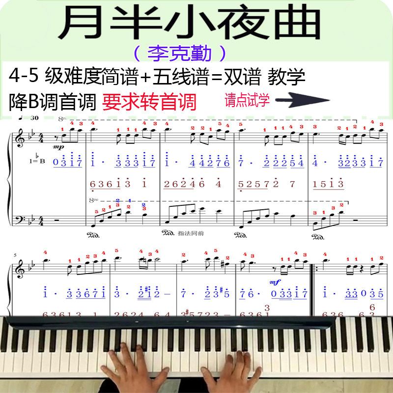 月半小夜曲李克勤降B首调伴奏讲解无旋律伴奏钢琴一加一教学视频