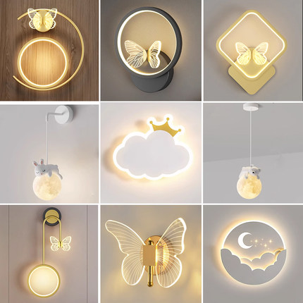 蝴蝶壁灯卧室床头灯墙灯2025新款轻奢 电视背景墙创意网红led壁灯