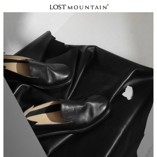 孤山定制2024春新款一脚蹬平底单鞋女方头粗跟复古乐福鞋（早春款