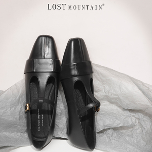 孤山定制T字带大码平底单鞋女2025新款玛丽珍百搭黑色方头小皮鞋