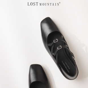 孤山定制2025新款法式浅口小皮鞋一字带粗跟玛丽珍方头大码单鞋女