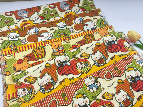 （版权花色）全棉8安帆布高密复古凯蒂系列肠圈桌布背带裤外套料