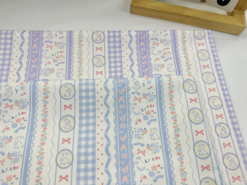 全棉8安帆布和锦棉高密格子兔卡通外套桌布背带裤布料