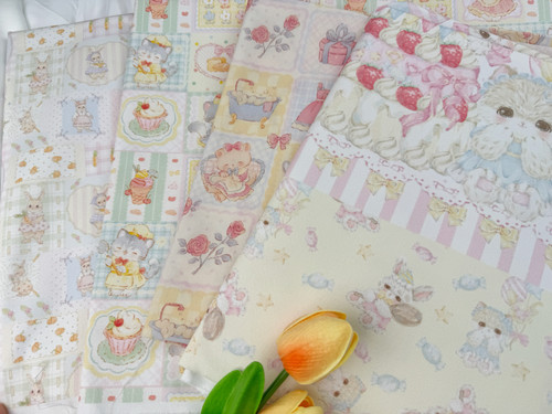 设计师款全棉8安帆布高密拼布兔子洗澡猫咪包包外套桌布手工数码