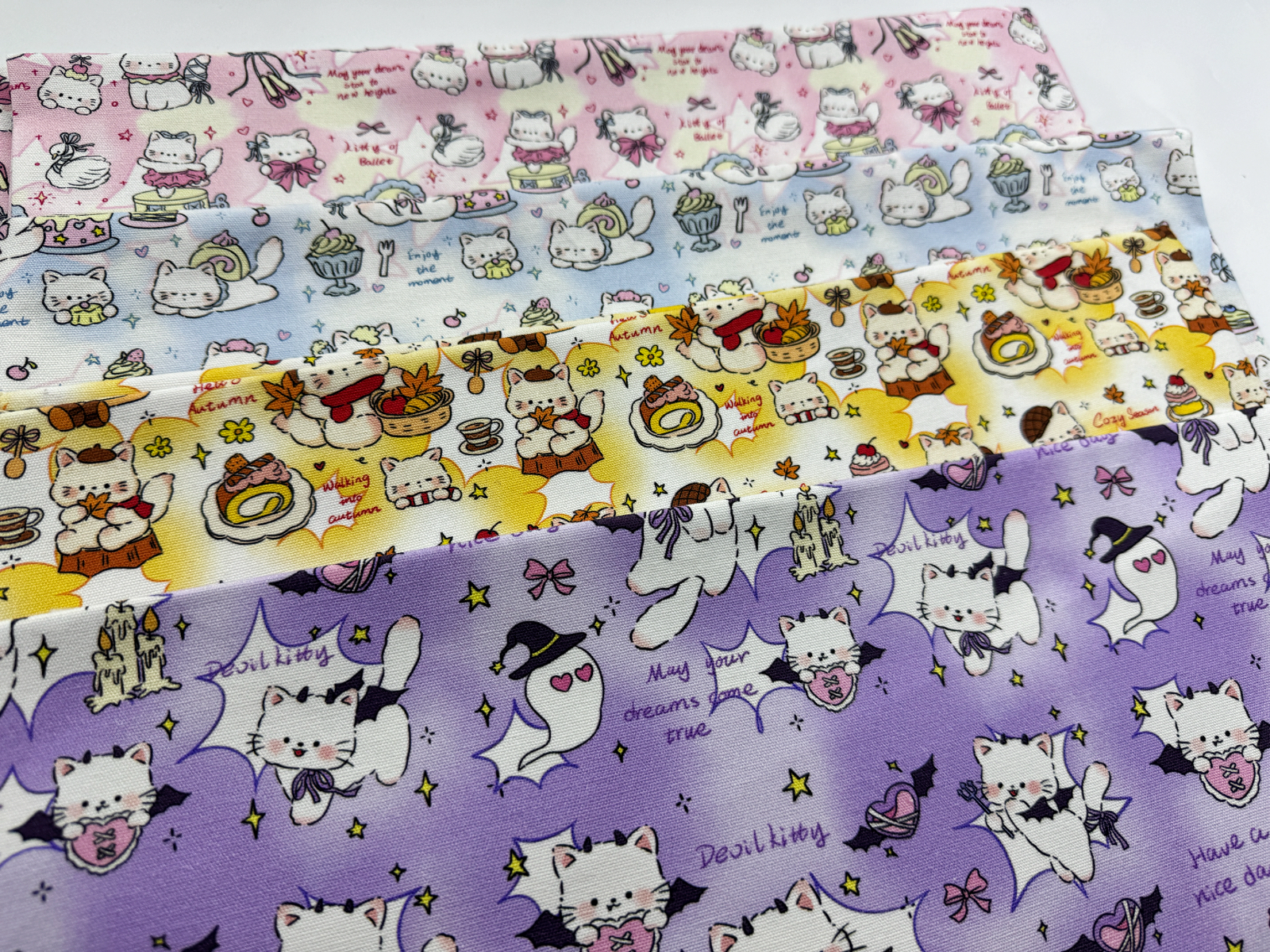 独家版权花色全棉40支府绸高密小猫系列睡衣枕套肠圈娃衣数码布料