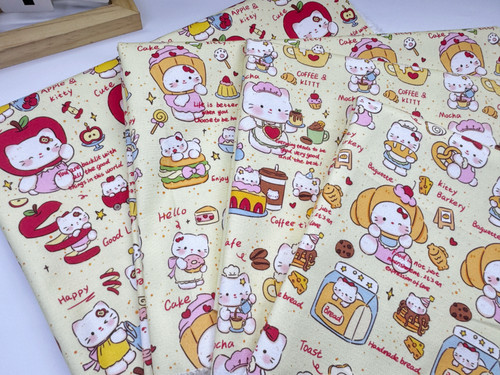 【版权花色】全棉8安帆布高密甜品猫咪卡通外套桌布背带裤手工布