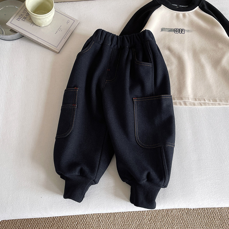 男童裤子加绒加厚冬款宝宝牛仔裤儿童工装裤长裤2025男孩中小童裤