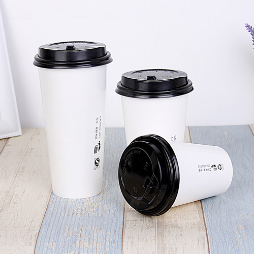 定制Logo超厚白色奶茶杯带盖双P