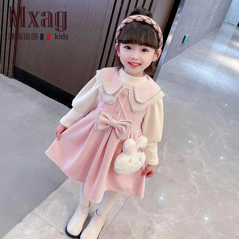 MXAG法国女童秋冬洋装套装2026新款小女孩洋派加厚保暖公主裙