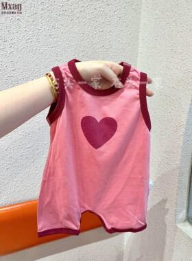 MXAG好可爱！婴儿夏季薄款连身衣男女宝宝无袖背心爬服红色满月服