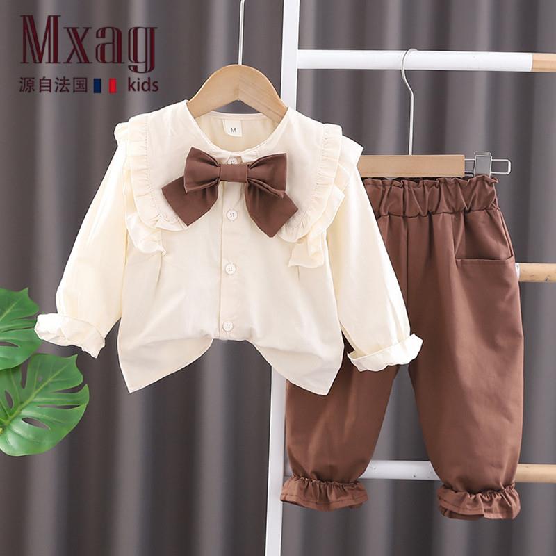MXAG婴儿衣服春秋季韩版洋派小孩纯棉衬衫时髦套装一周岁女宝宝春