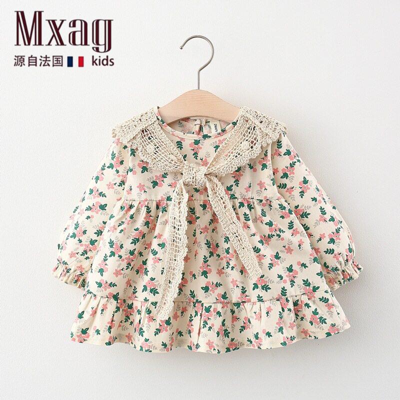 MXAG女童春装长袖连衣裙宝宝洋气碎花裙子韩版春秋1一4周岁儿童公