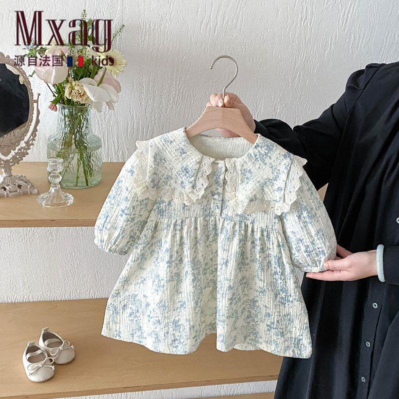 MXAG2026新款女童碎花连衣裙春季薄款长袖婴儿纯棉小裙子女宝宝衬