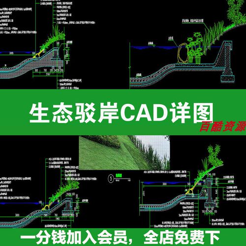 75生态驳岸软质硬质自然堤岸通用做法详图节点大样图CAD施工图