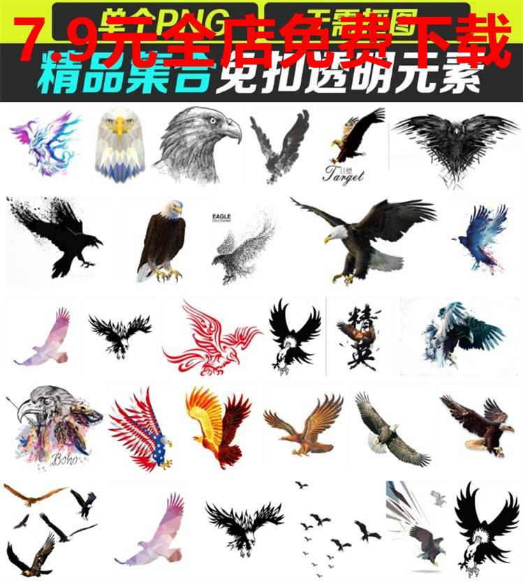 手绘创意飞翔老鹰雄鹰大气苍鹰png免抠图片海报宣传设计素材