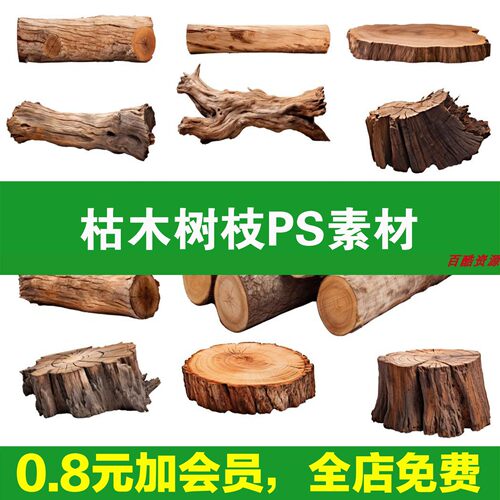 木头枯木树枝ps素材 树桩枯树苔癣植物树干树皮PS效果图PSD免抠